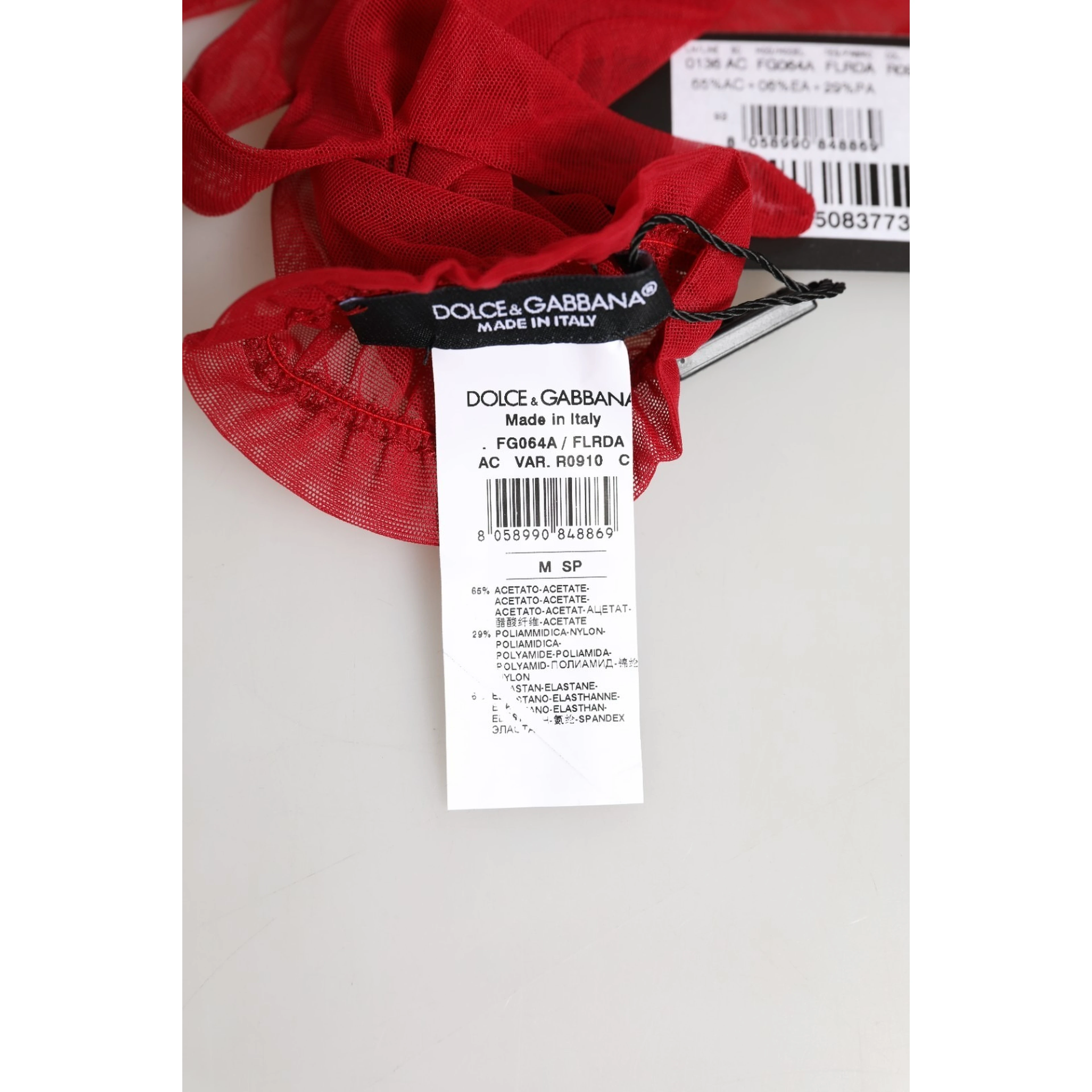 Red Acetate Sheer Elbow Length Mitten Gloves