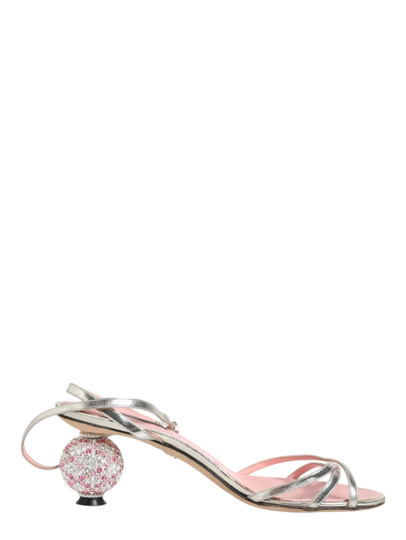 Pink Embellished Leather Ball-Heel Sandals Shoes