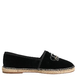 Black Embellished Crown Flat Espadrilles Shoes