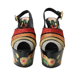 Multicolor Floral Crystal Platform Sandals Shoes