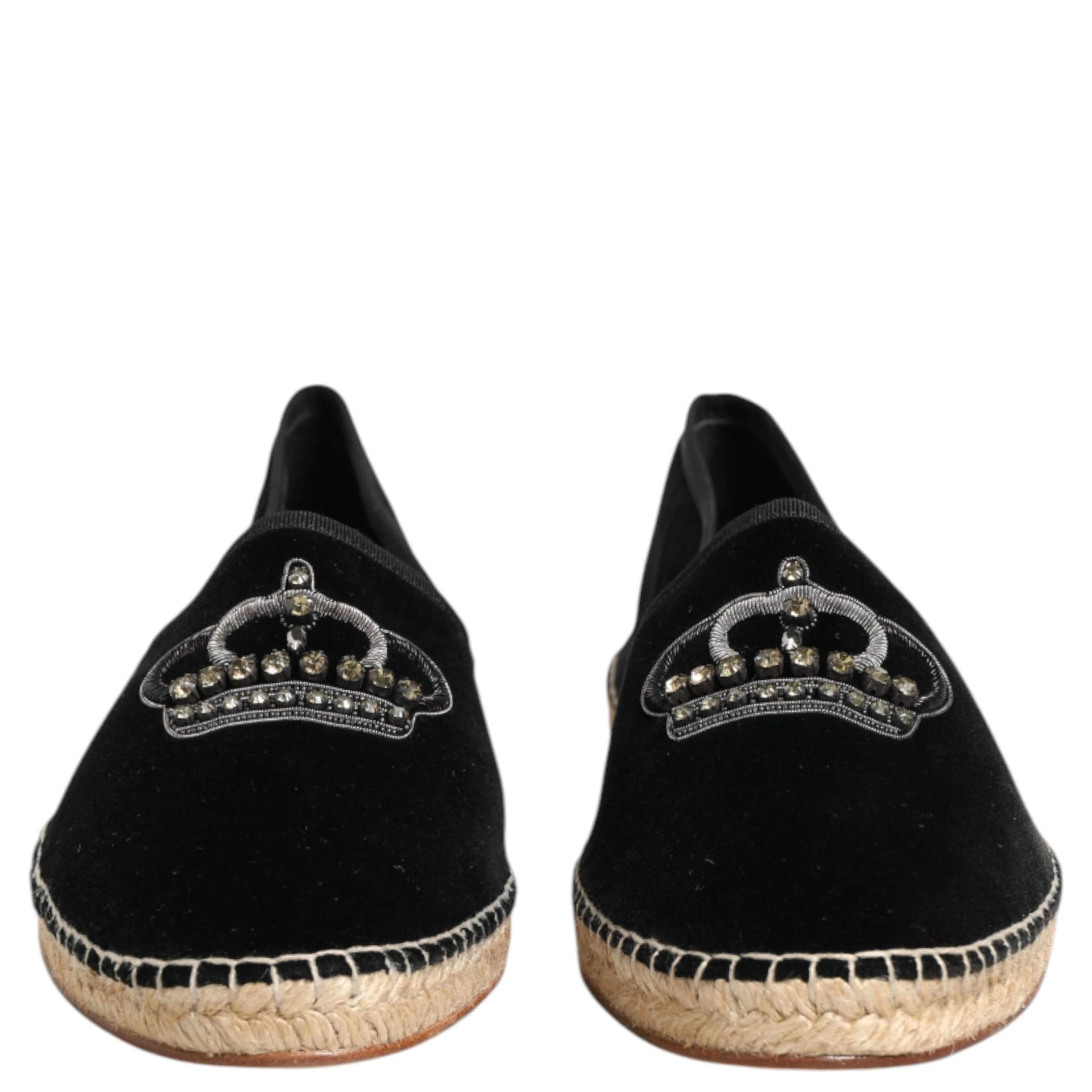 Black Embellished Crown Flat Espadrilles Shoes