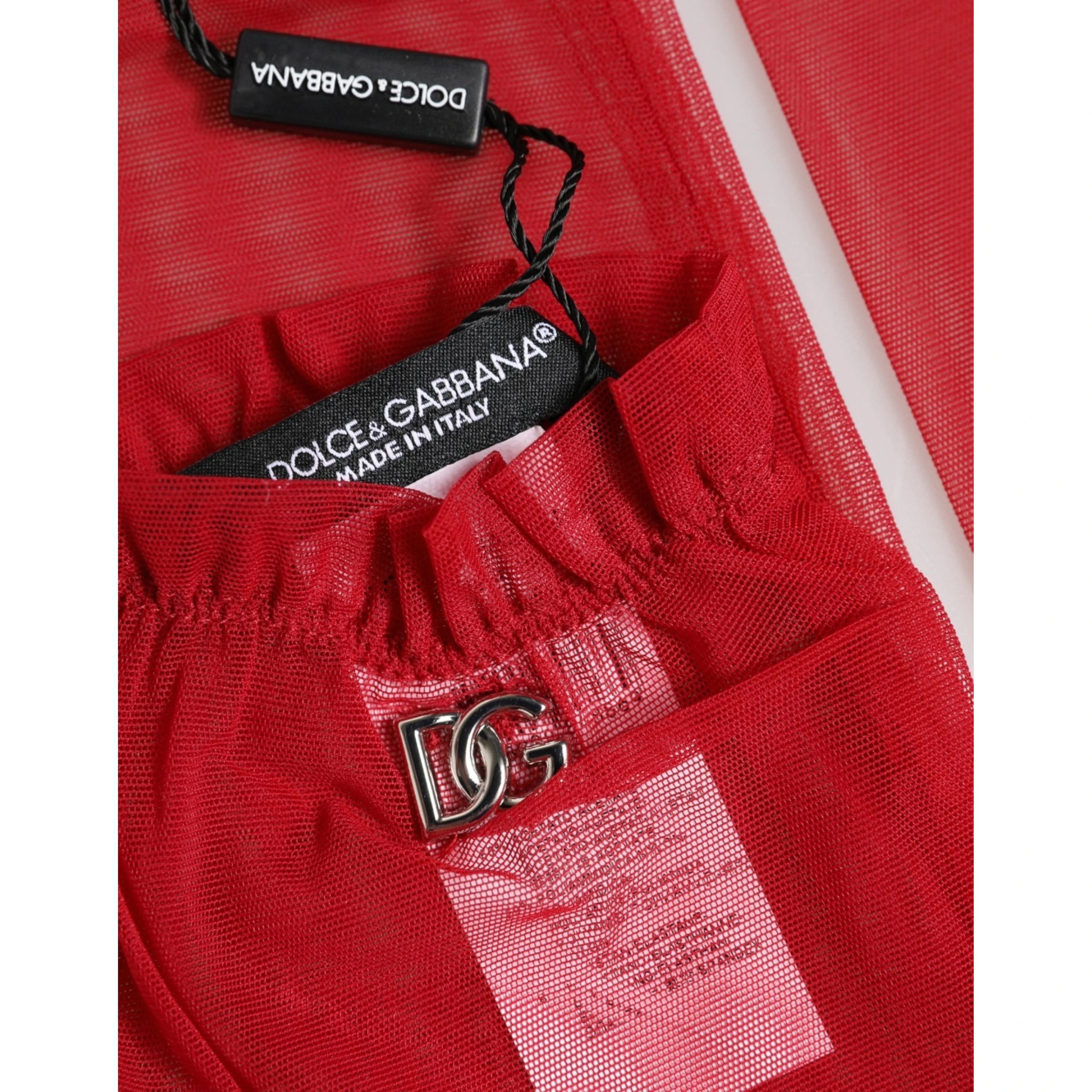 Red Acetate Sheer Elbow Length Mitten Gloves