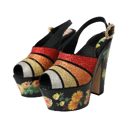 Multicolor Floral Crystal Platform Sandals Shoes