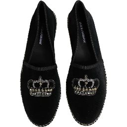 Black Embellished Crown Flat Espadrilles Shoes