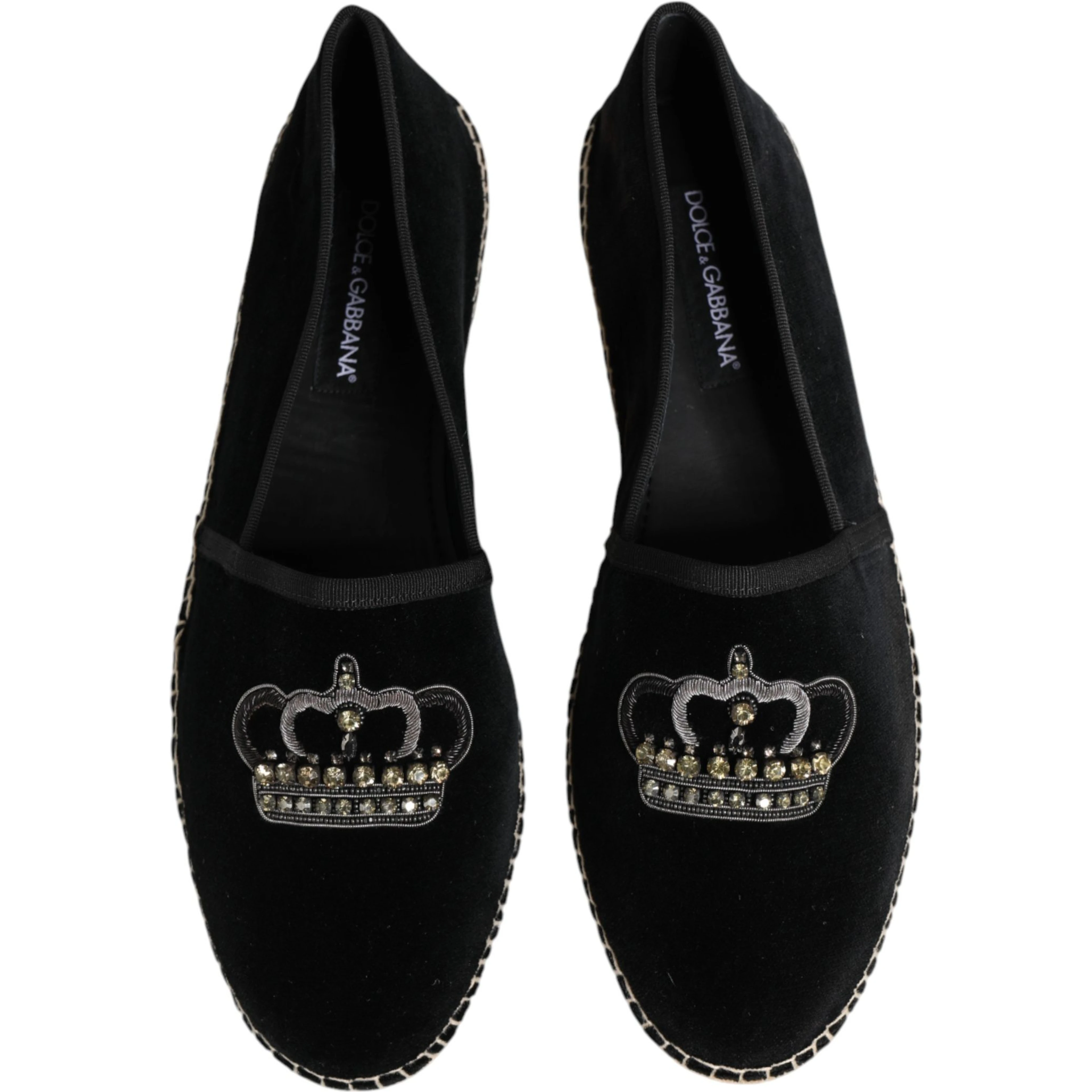 Black Embellished Crown Flat Espadrilles Shoes