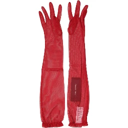 Red Acetate Sheer Elbow Length Mitten Gloves