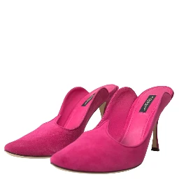 Fuchsia Suede Leather Mules Sandals Shoes