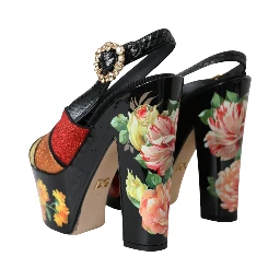 Multicolor Floral Crystal Platform Sandals Shoes