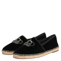 Black Embellished Crown Flat Espadrilles Shoes
