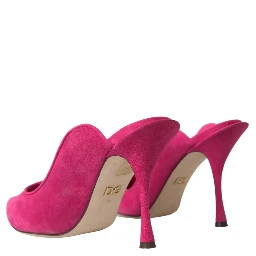 Fuchsia Suede Leather Mules Sandals Shoes