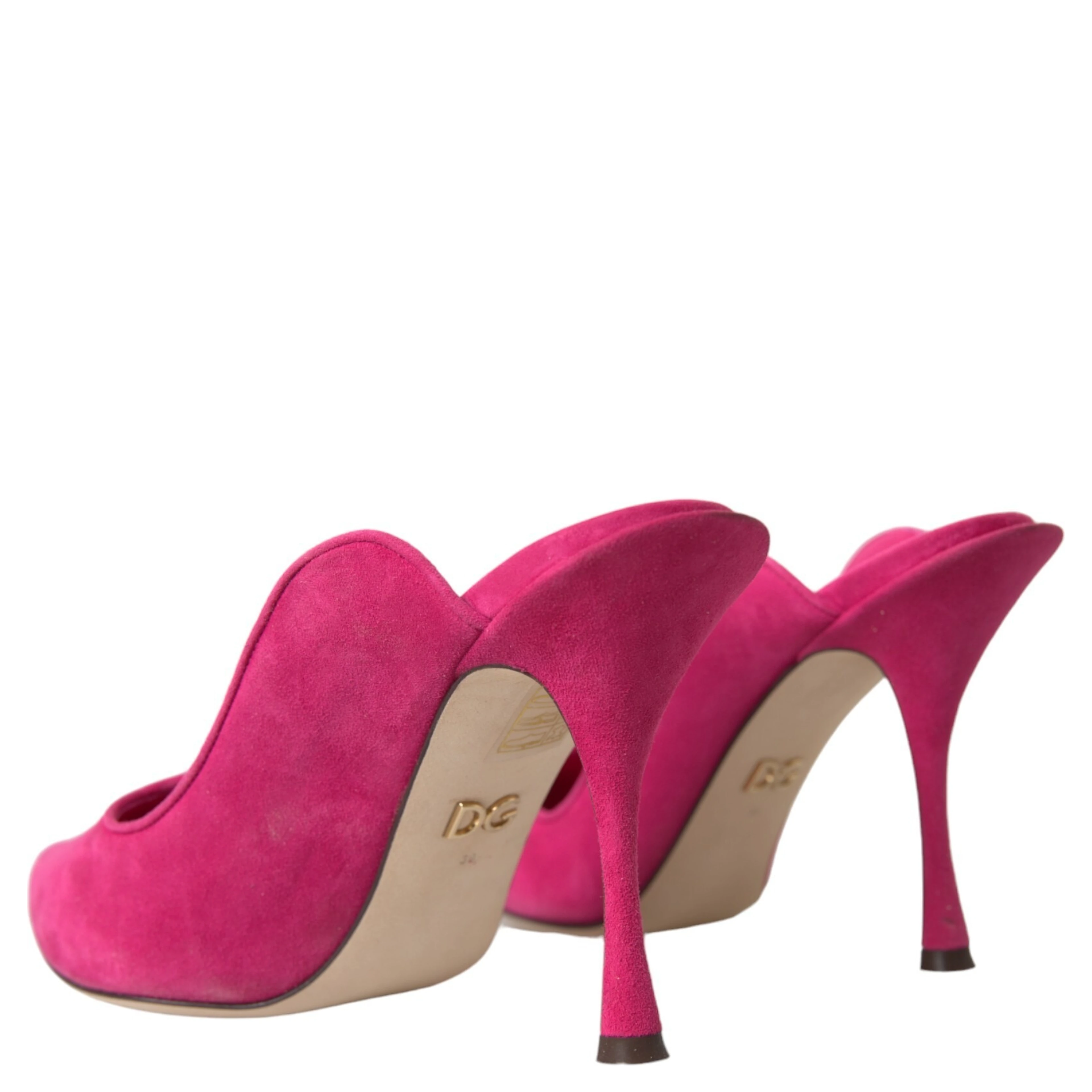 Fuchsia Suede Leather Mules Sandals Shoes