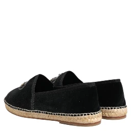Black Embellished Crown Flat Espadrilles Shoes