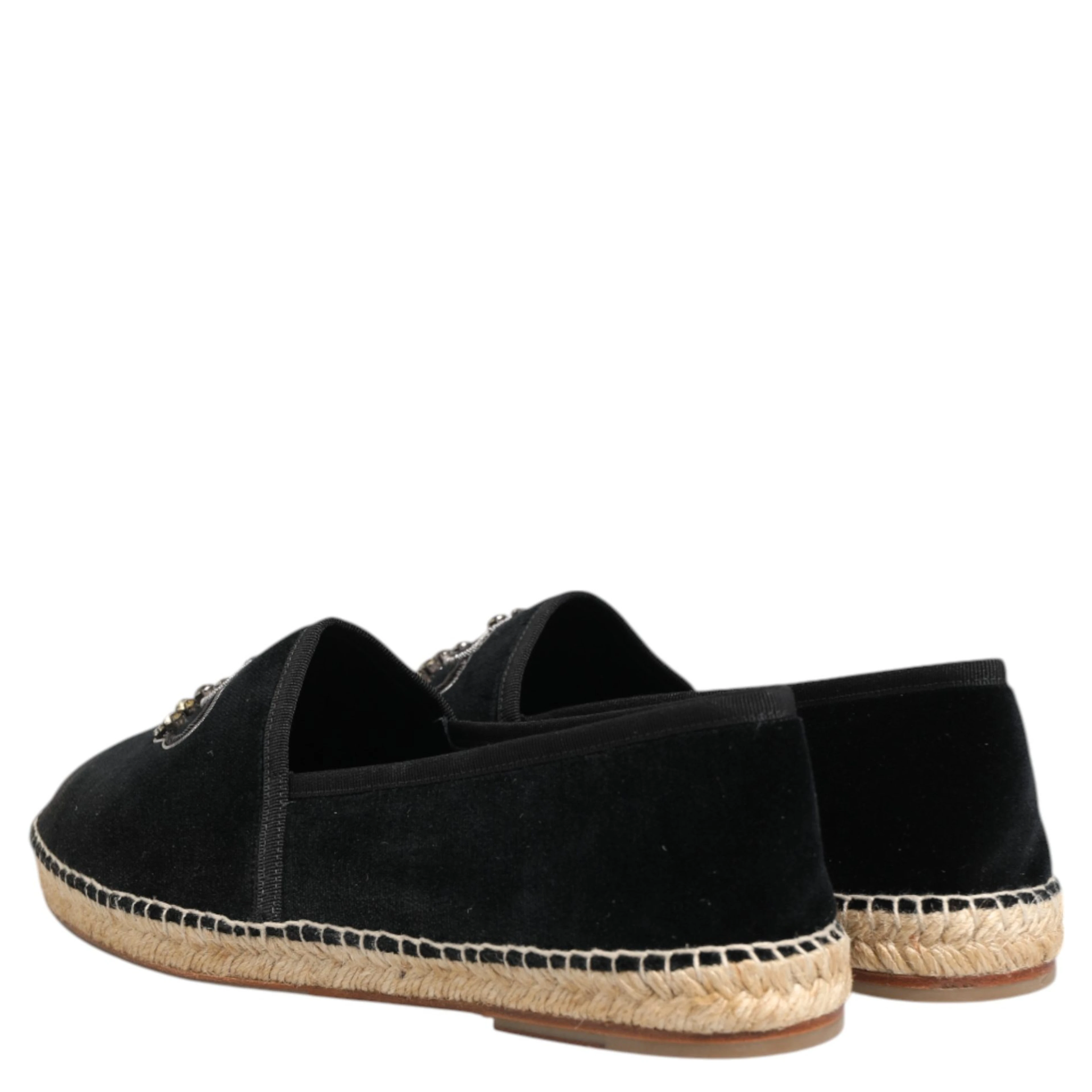 Black Embellished Crown Flat Espadrilles Shoes
