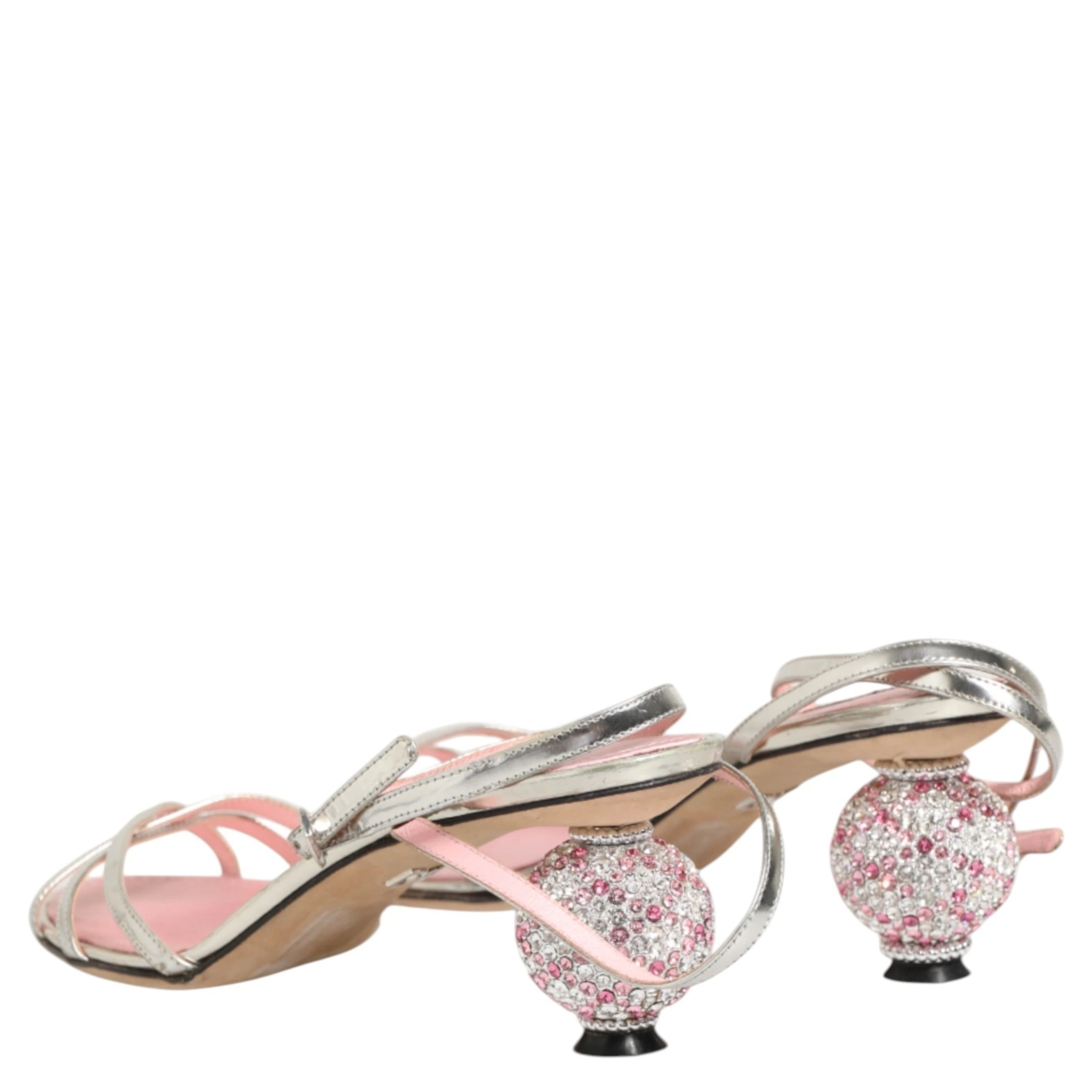 Pink Embellished Leather Ball-Heel Sandals Shoes