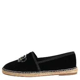 Black Embellished Crown Flat Espadrilles Shoes