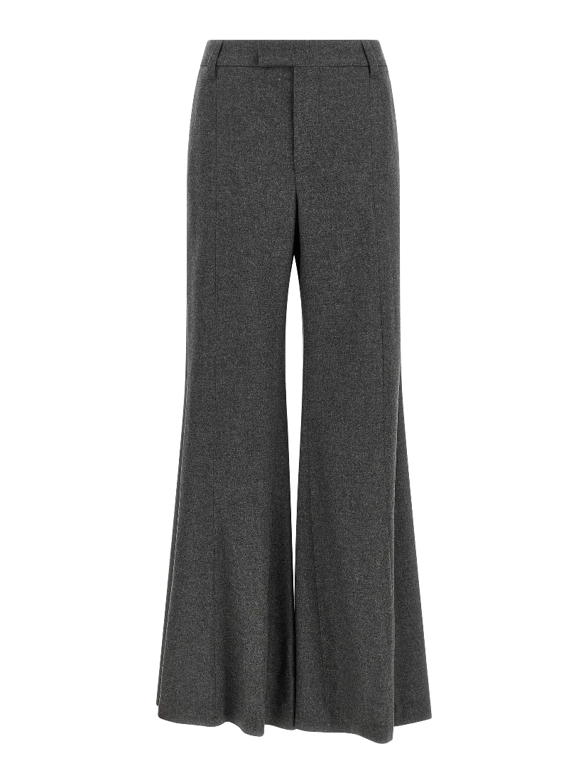 Gray Virgin Wool Flared Pants