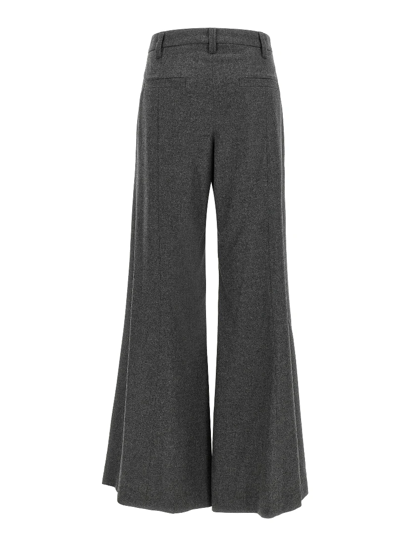 Gray Virgin Wool Flared Pants