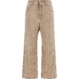 Beige Cotton Cropped Jeans