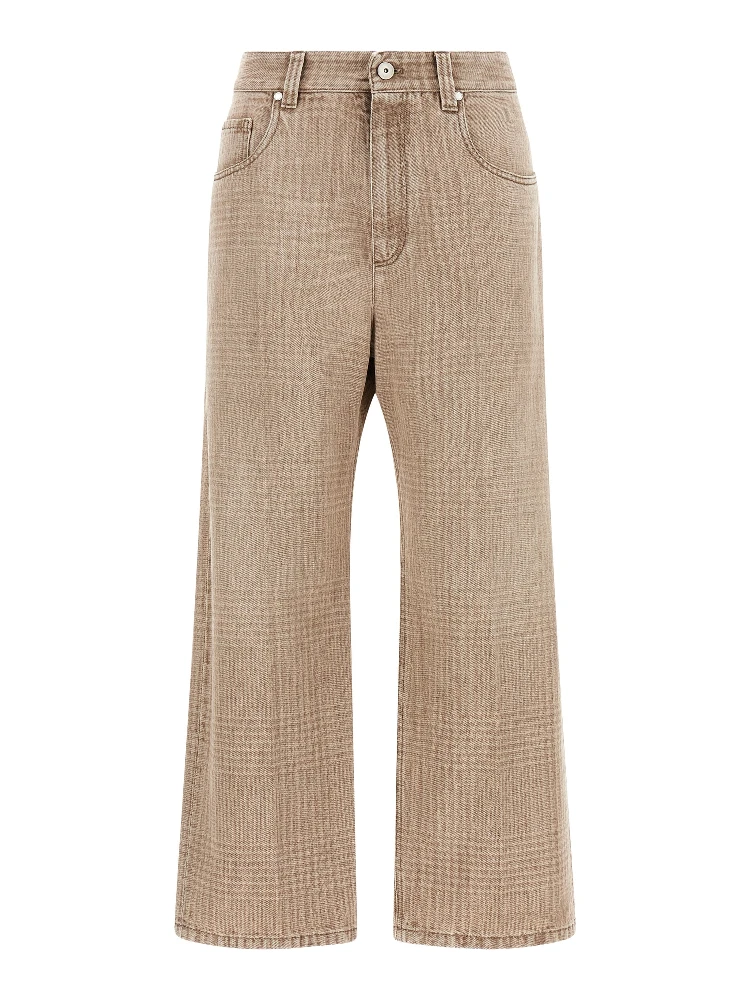 Beige Cotton Cropped Jeans