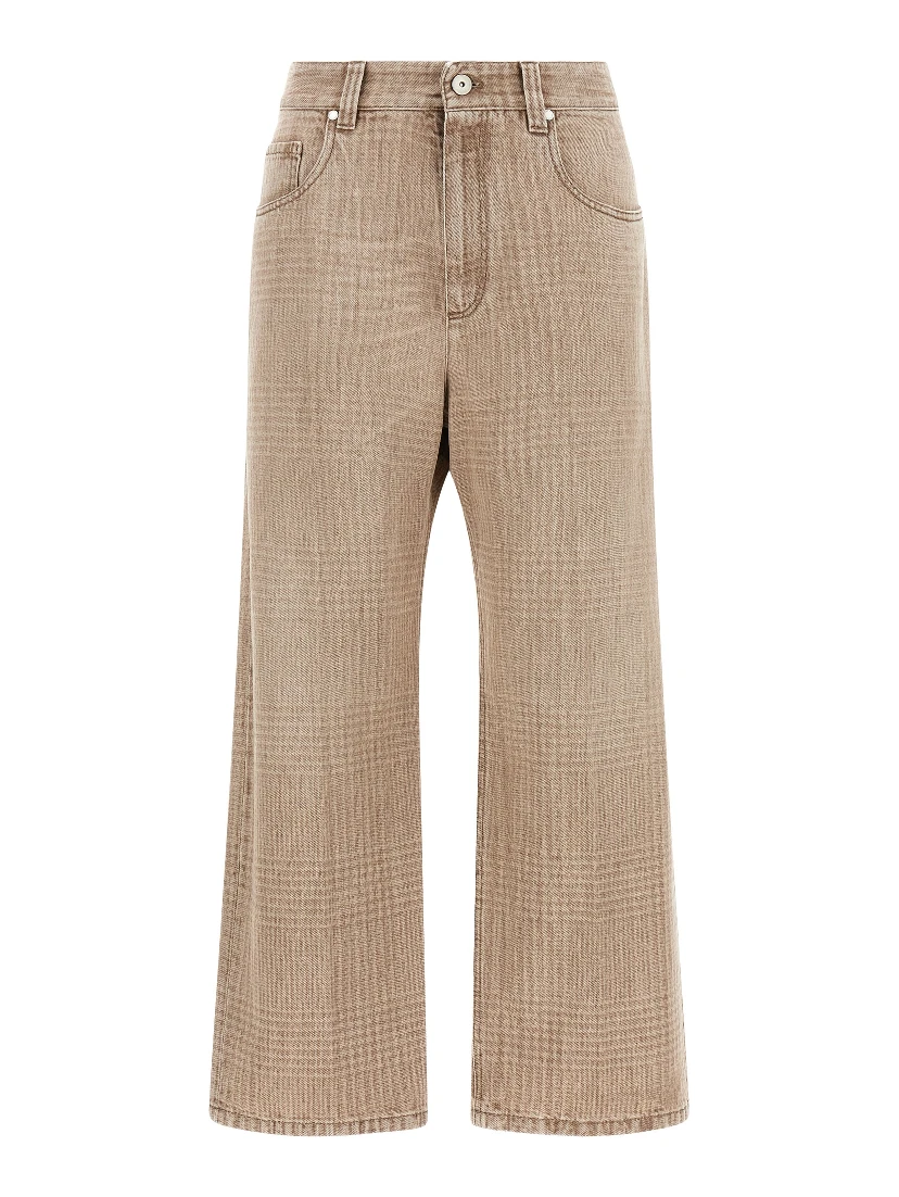 Beige Cotton Cropped Jeans