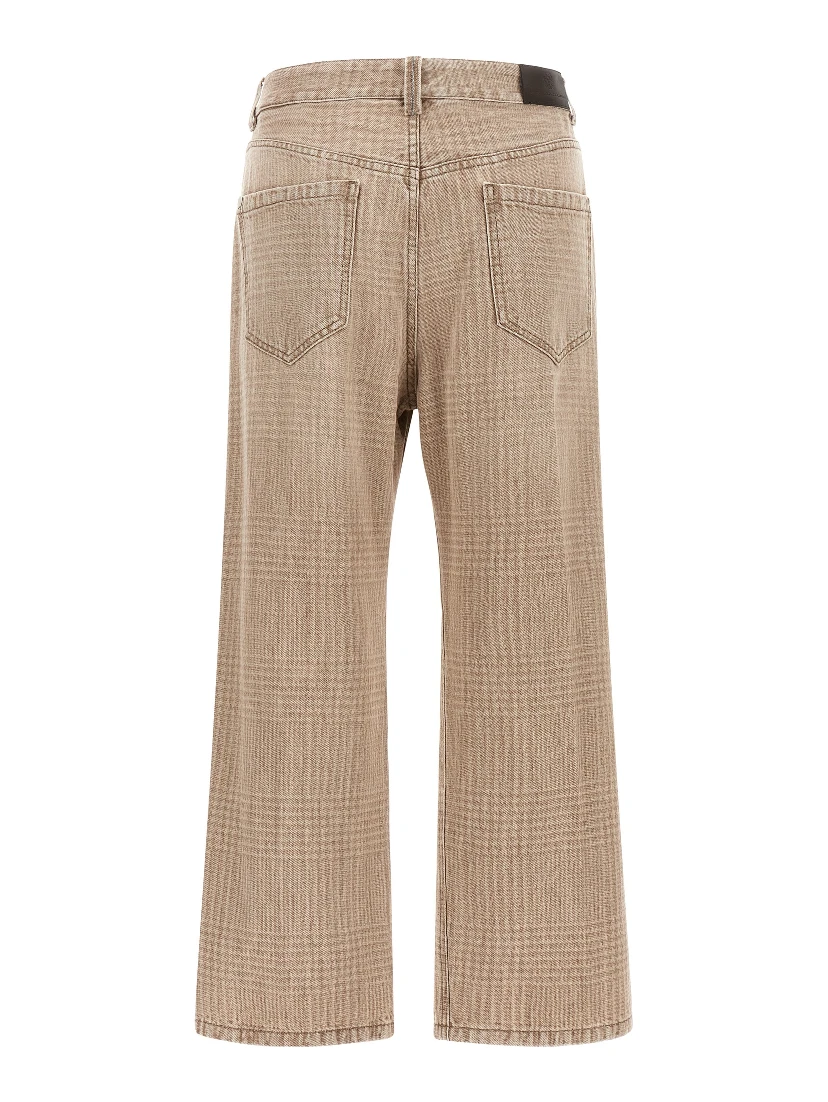 Beige Cotton Cropped Jeans