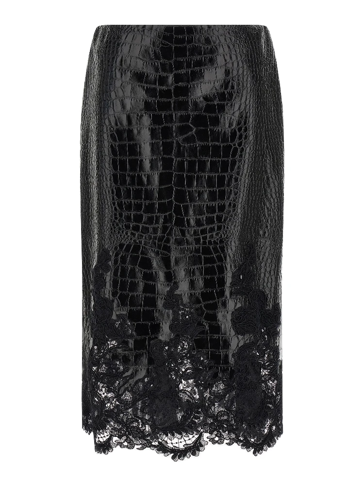 Black Calfskin Midi Skirt