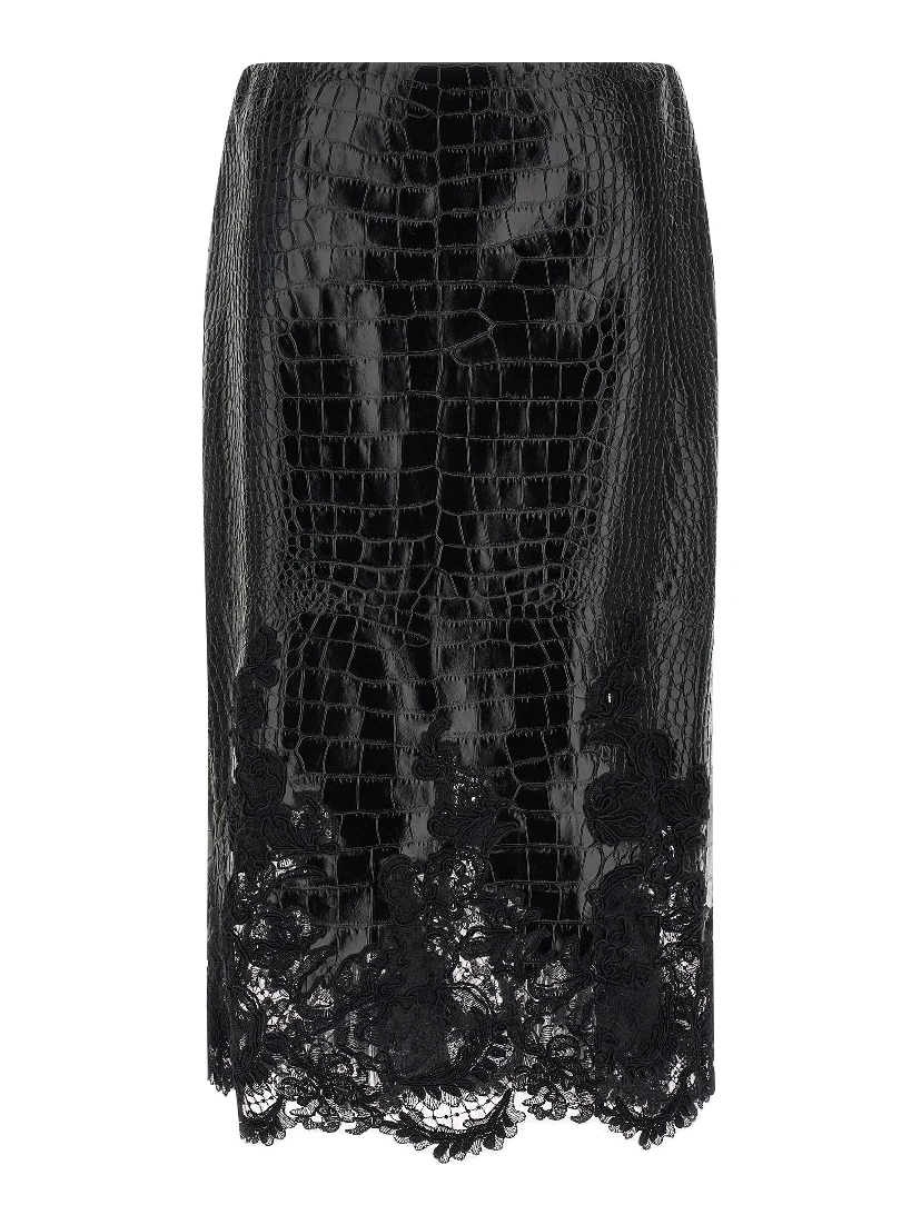 Black Calfskin Midi Skirt