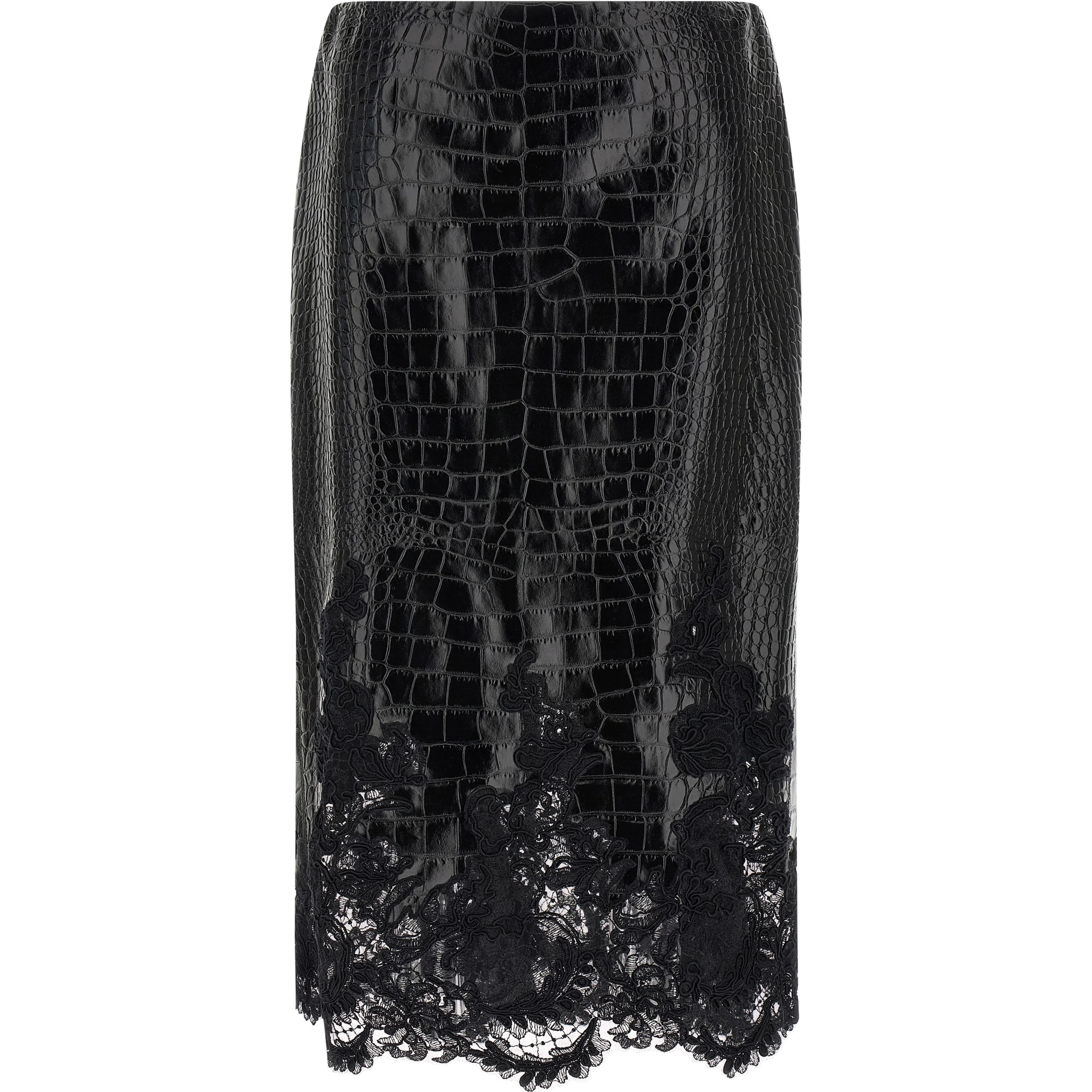 Black Calfskin Midi Skirt