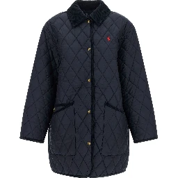 Blue Polyester Full-Length Jacket