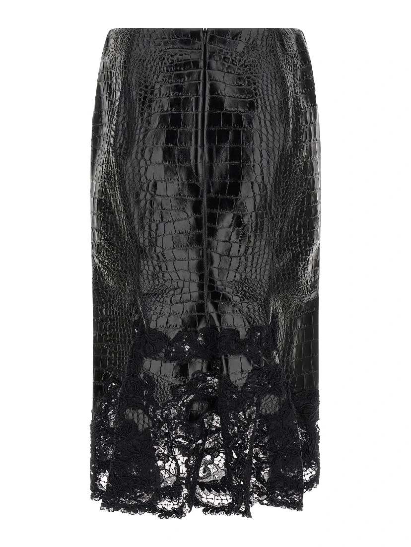 Black Calfskin Midi Skirt