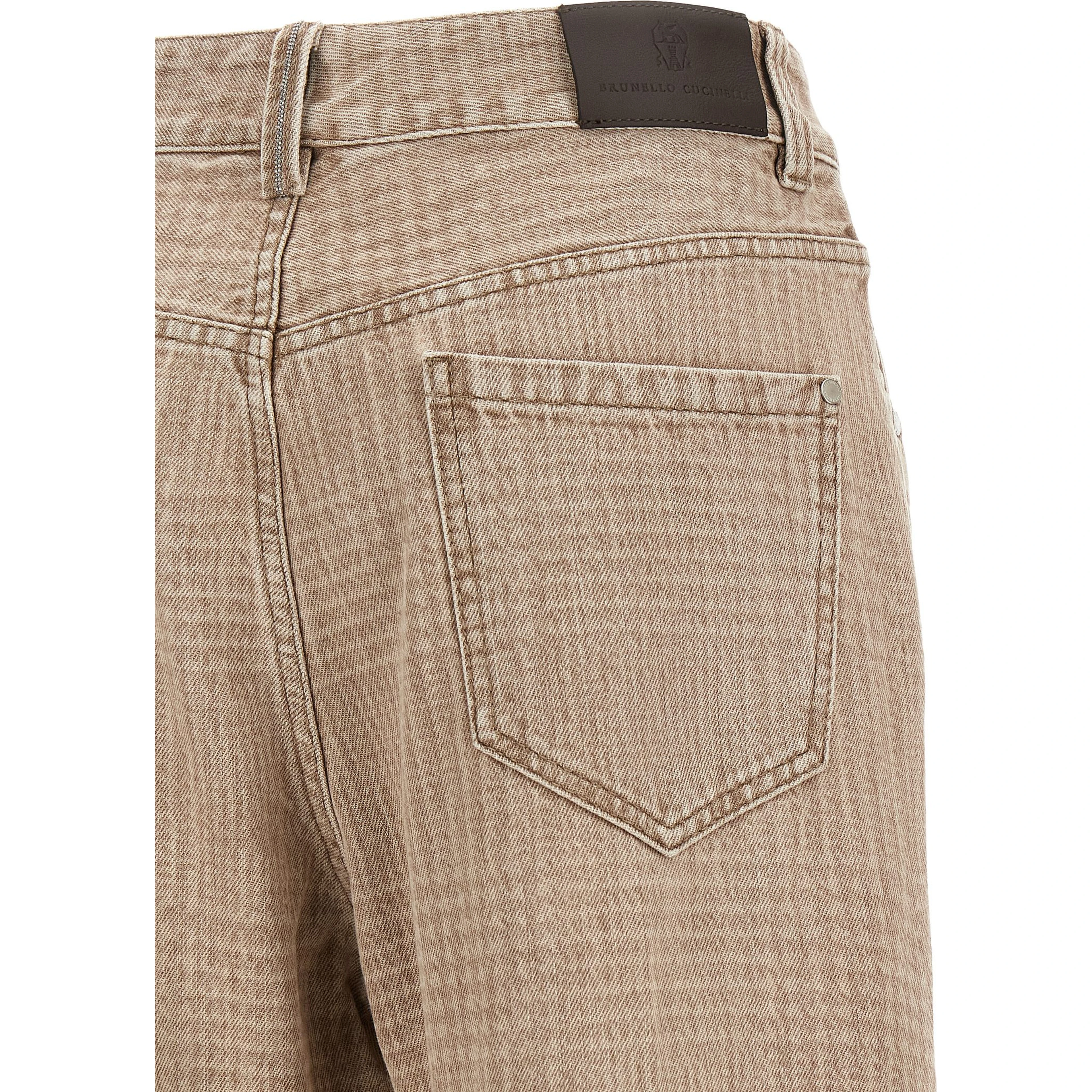 Beige Cotton Cropped Jeans