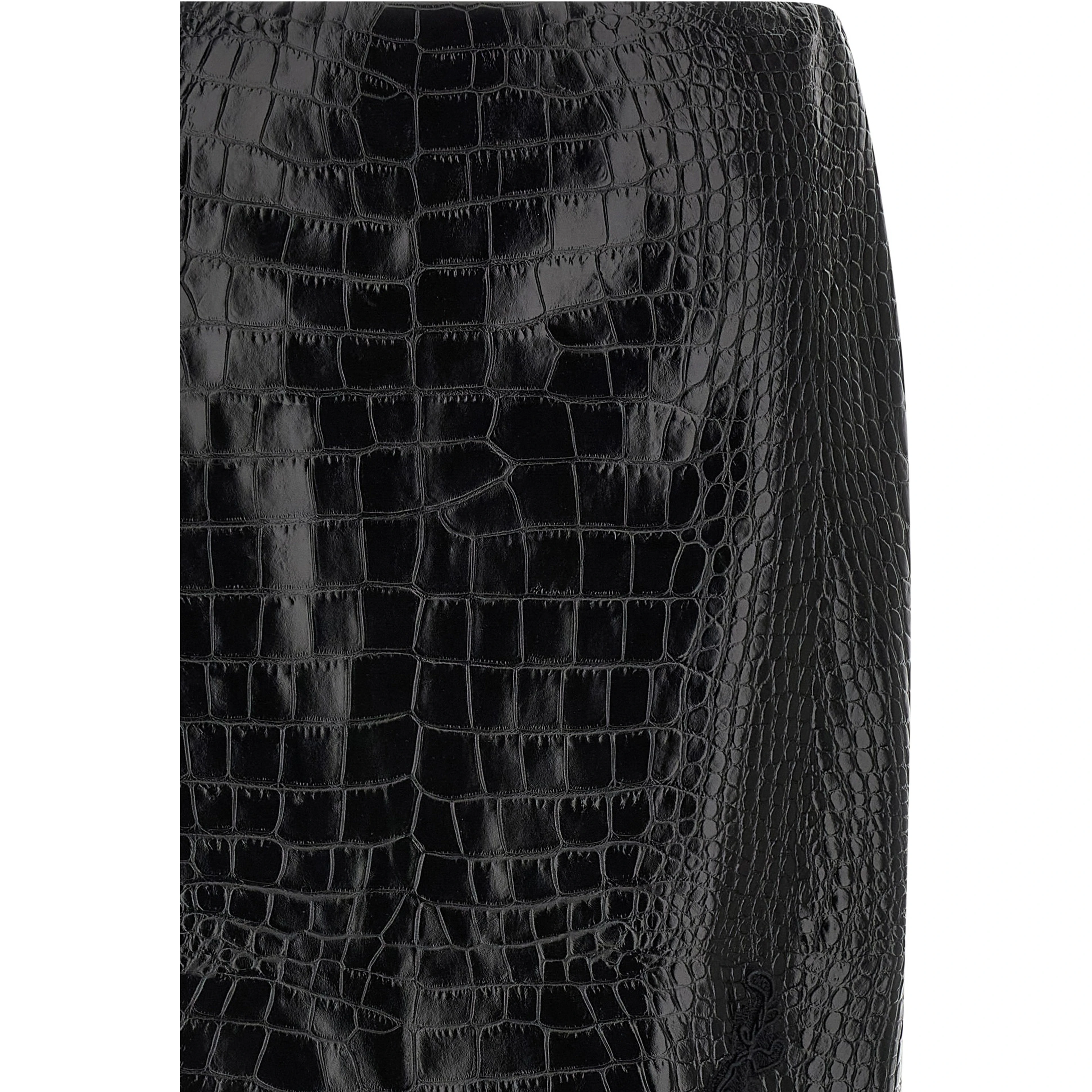 Black Calfskin Midi Skirt
