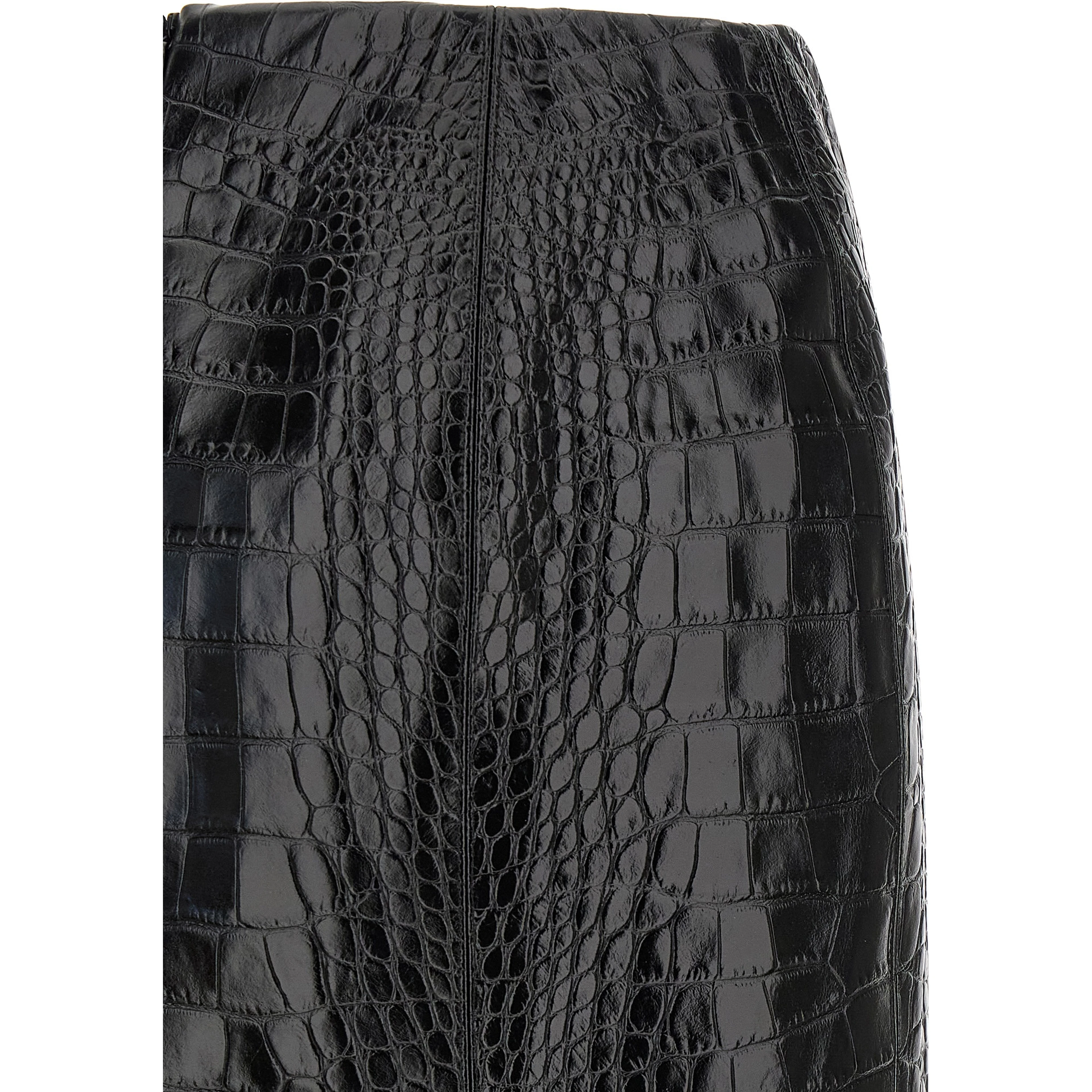 Black Calfskin Midi Skirt