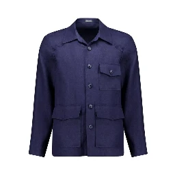 Navy Blue Linen Full-Length Jacket