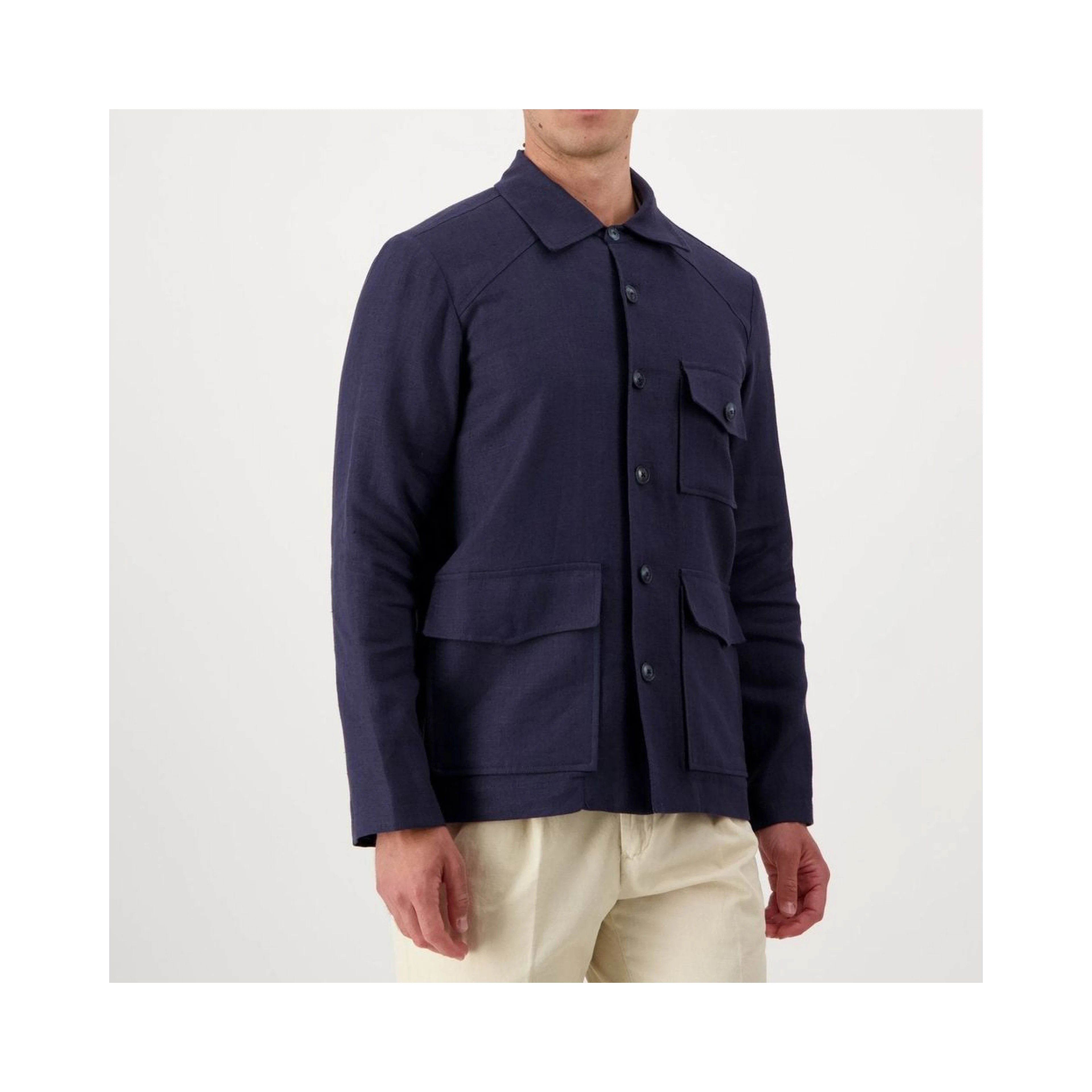 Navy Blue Linen Full-Length Jacket