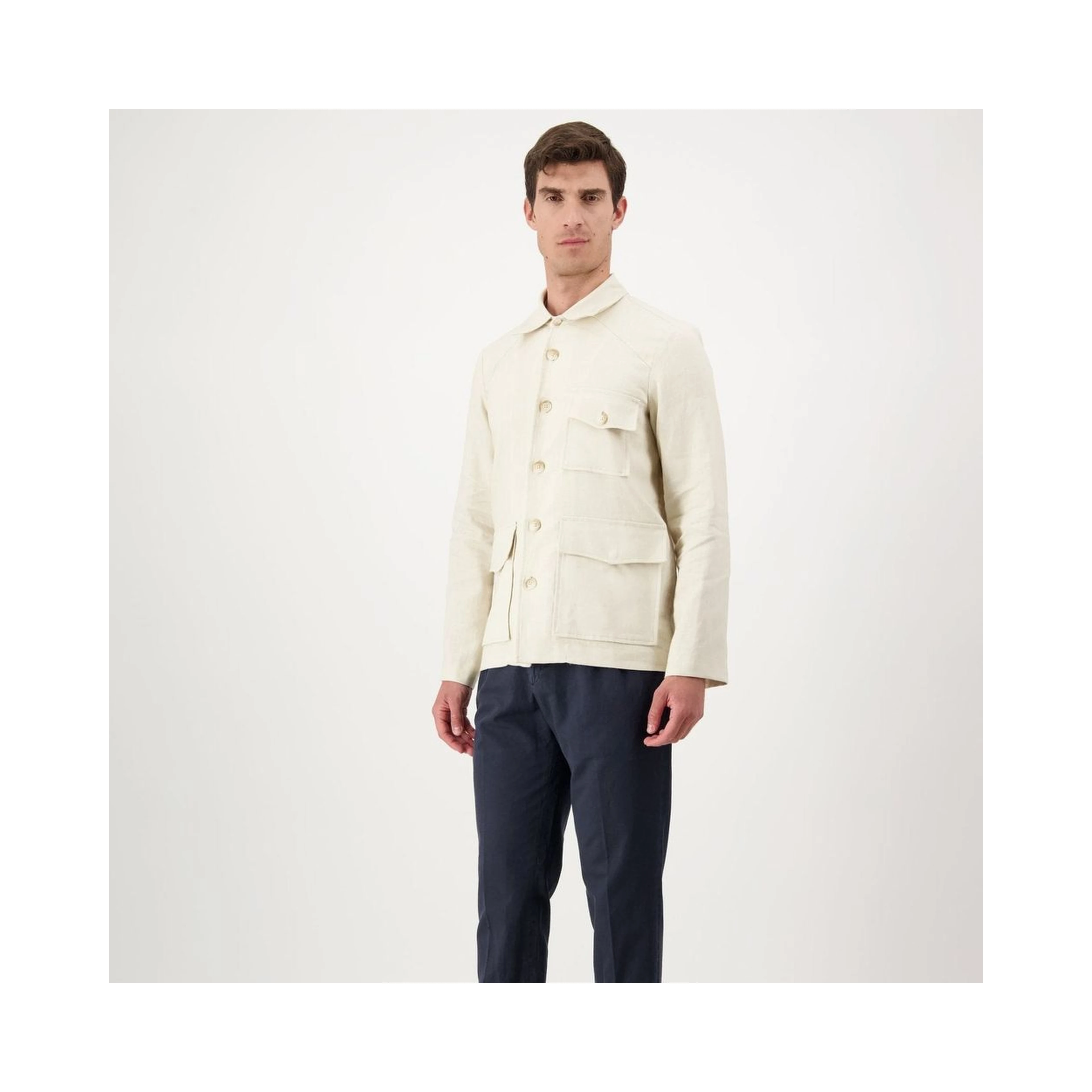 Beige Linen Full-Length Jacket
