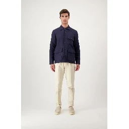 Navy Blue Linen Full-Length Jacket