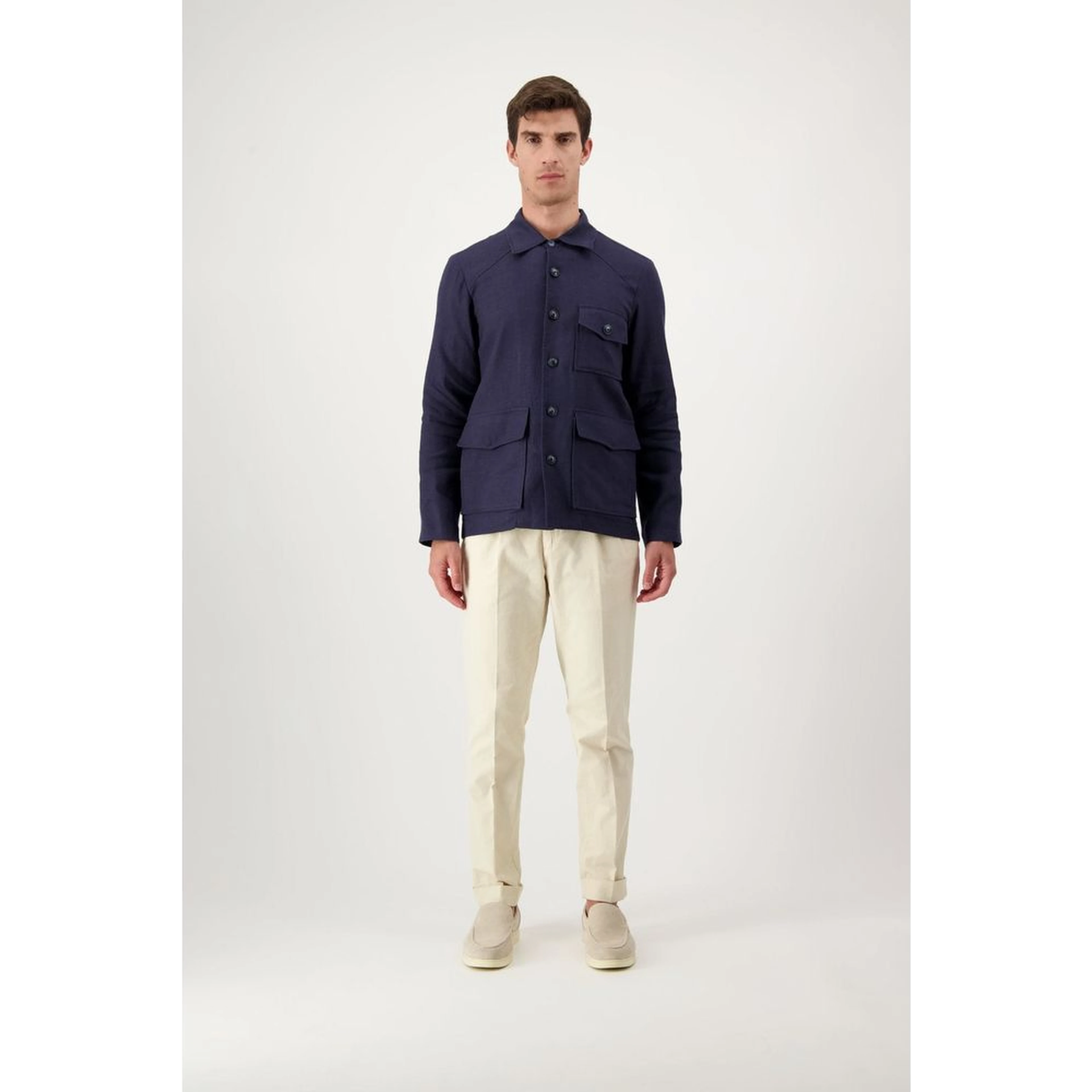 Navy Blue Linen Full-Length Jacket