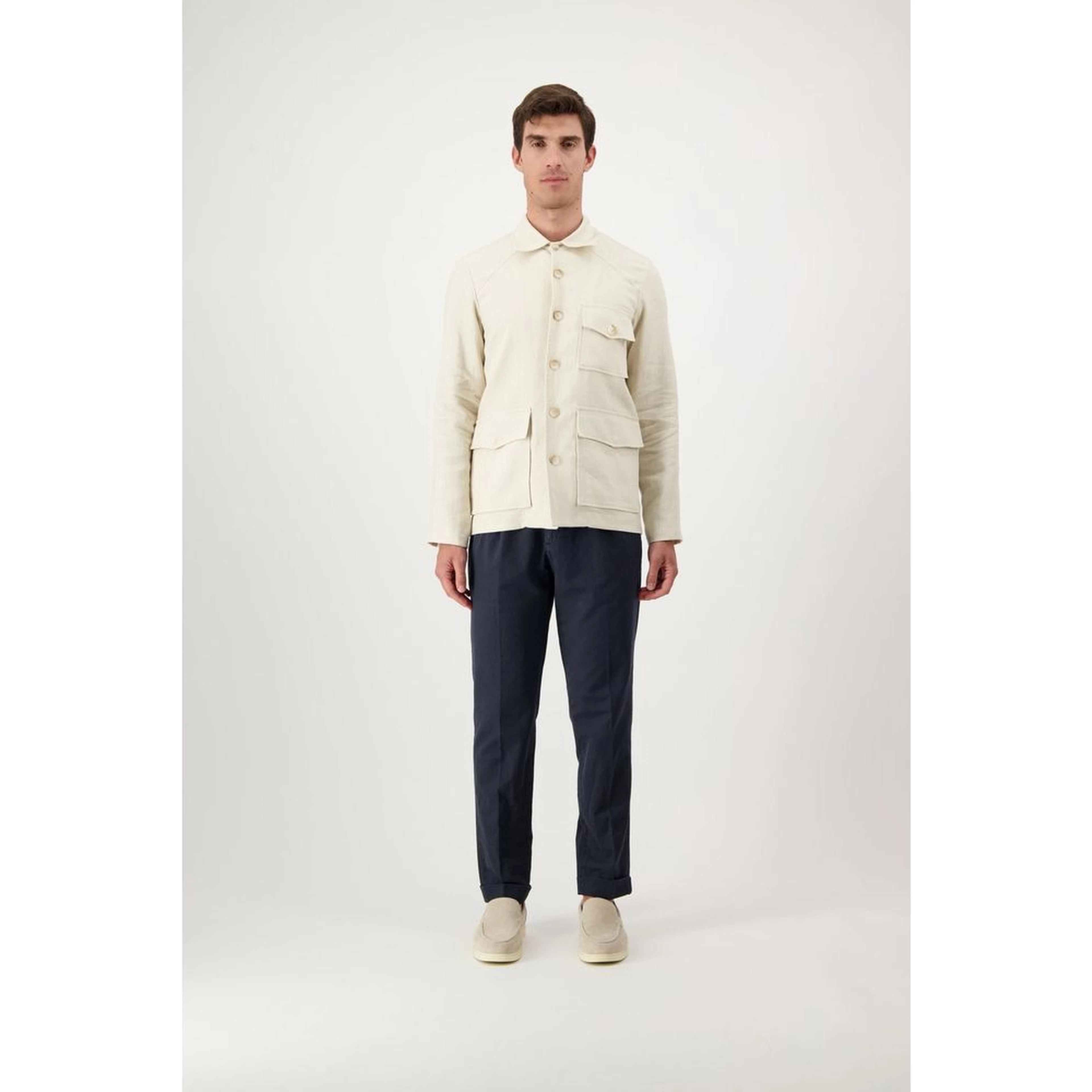 Beige Linen Full-Length Jacket