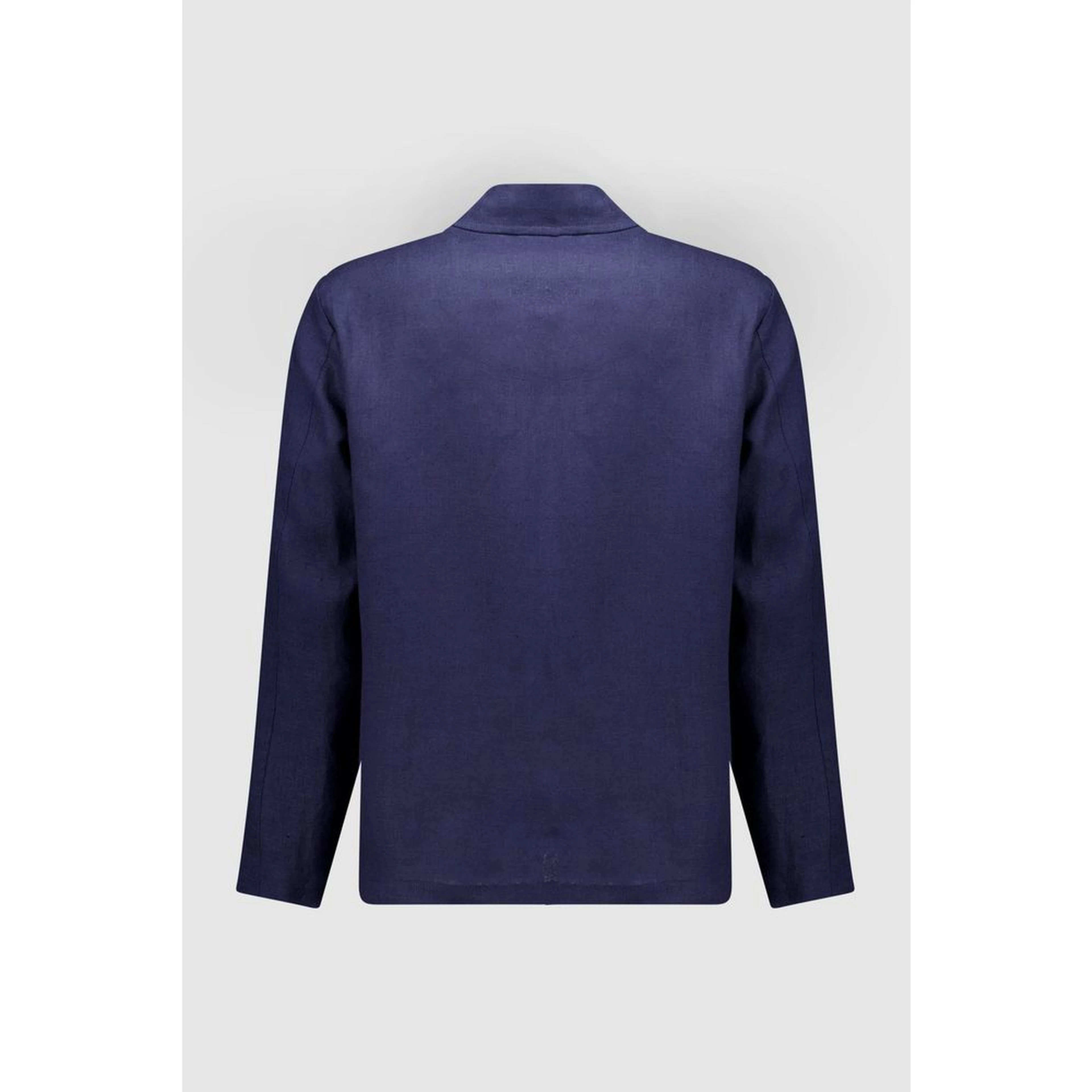 Navy Blue Linen Full-Length Jacket
