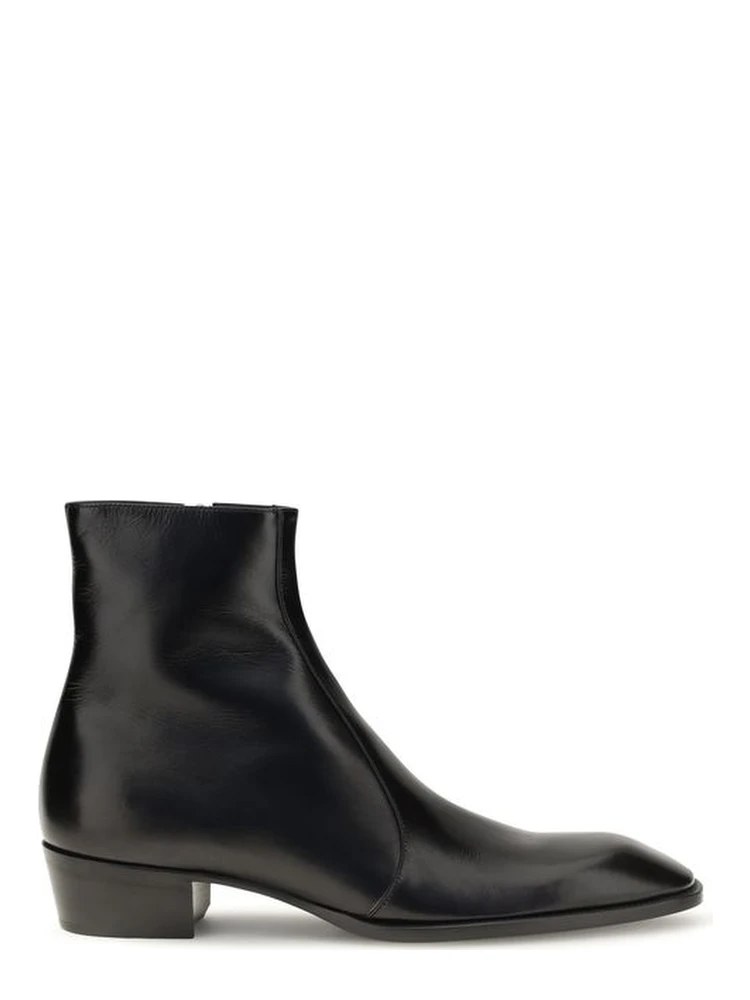 Black Calf Leather Bos Taurus Ankle Boots
