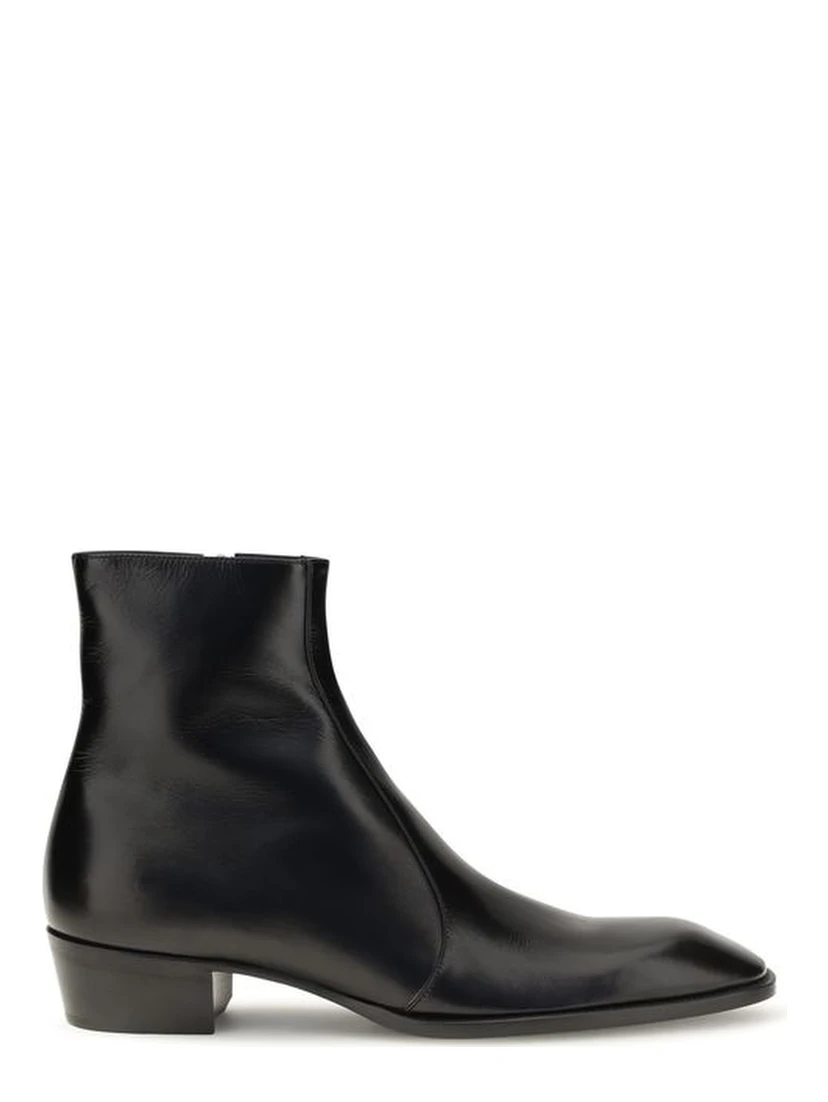 Black Calf Leather Bos Taurus Ankle Boots