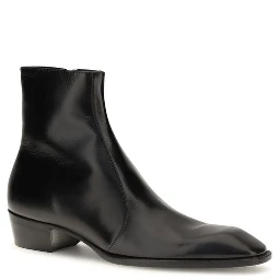 Black Calf Leather Bos Taurus Ankle Boots