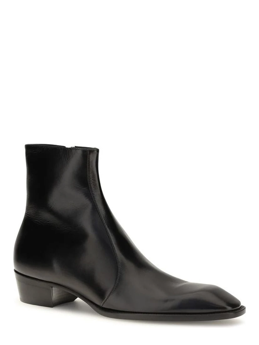 Black Calf Leather Bos Taurus Ankle Boots