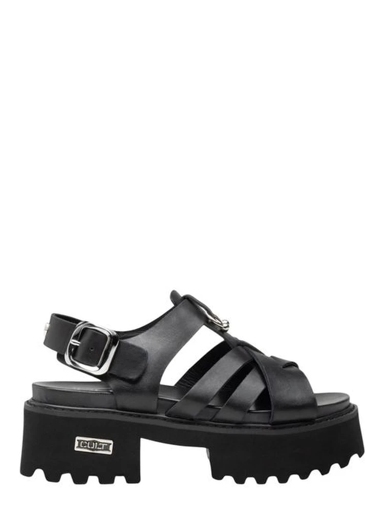 Black Leather Platform Sandals
