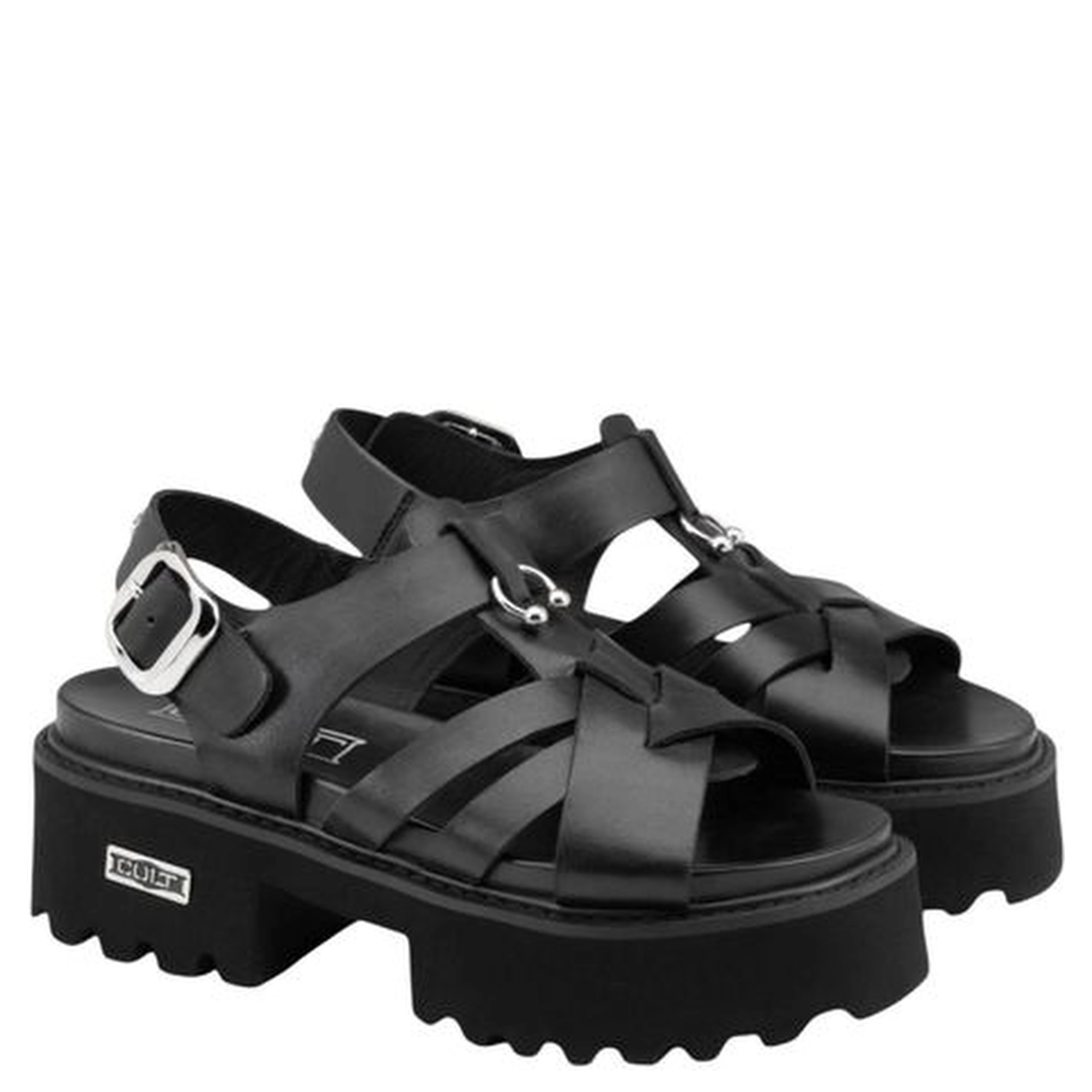 Black Leather Platform Sandals