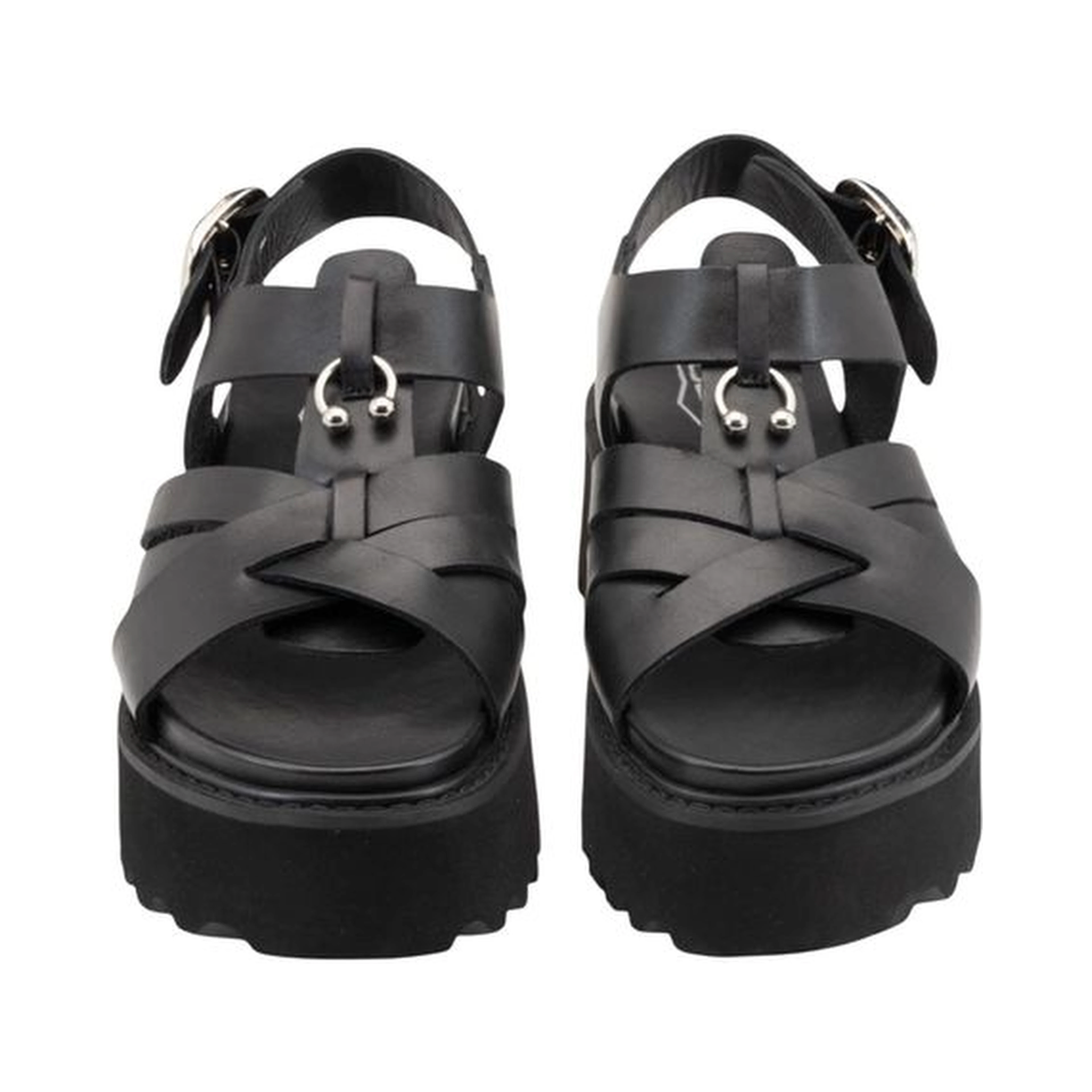 Black Leather Platform Sandals