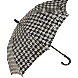 Black White Gingham Check Cotton Long Handle Umbrella