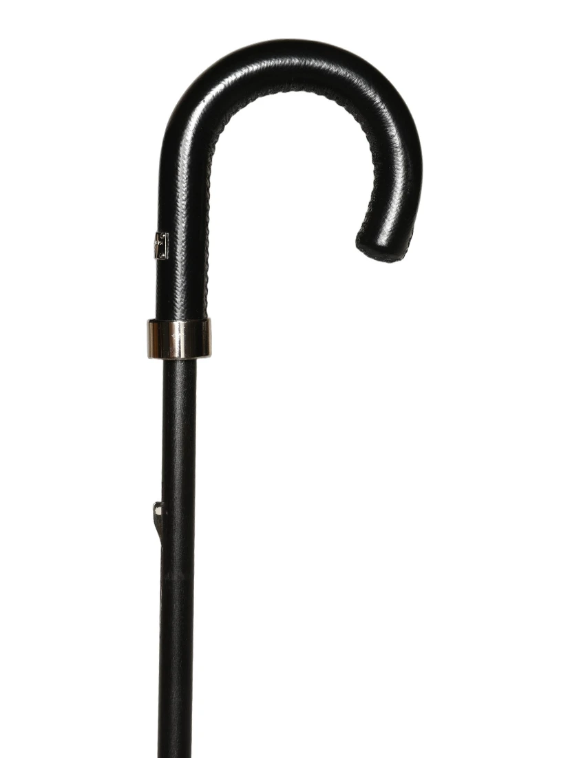 Black White Gingham Check Cotton Long Handle Umbrella