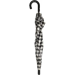 Black White Gingham Check Cotton Long Handle Umbrella